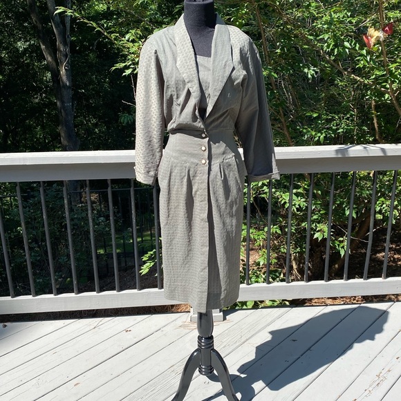Vintage 80s does 40s fitted Waist Button Front MIDI Shirt Dress - Picture 1 of 13